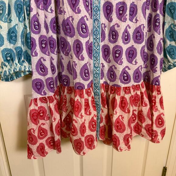 Charina Sarte Philippine Boho Paisley Dress XL Multicolor Tiered Long Sleeve - Picture 4 of 9
